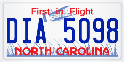 NC license plate DIA5098