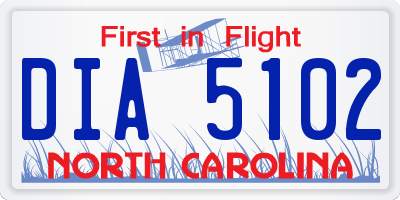 NC license plate DIA5102