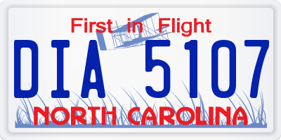 NC license plate DIA5107