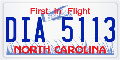 NC license plate DIA5113