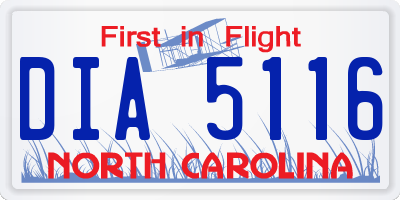 NC license plate DIA5116