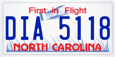 NC license plate DIA5118
