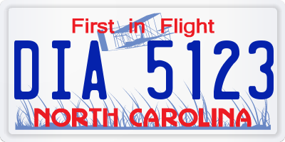 NC license plate DIA5123