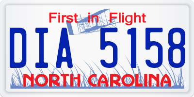 NC license plate DIA5158