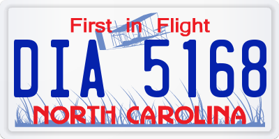 NC license plate DIA5168