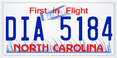 NC license plate DIA5184