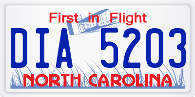NC license plate DIA5203
