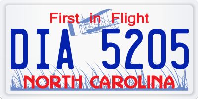 NC license plate DIA5205