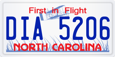 NC license plate DIA5206