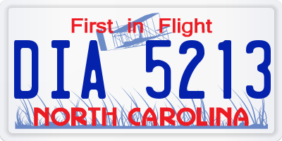 NC license plate DIA5213