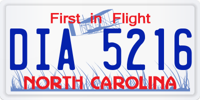 NC license plate DIA5216
