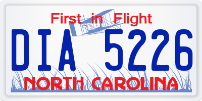 NC license plate DIA5226