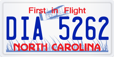 NC license plate DIA5262