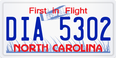 NC license plate DIA5302
