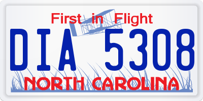 NC license plate DIA5308