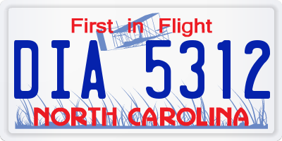 NC license plate DIA5312