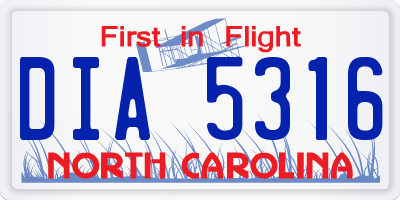 NC license plate DIA5316