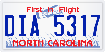 NC license plate DIA5317