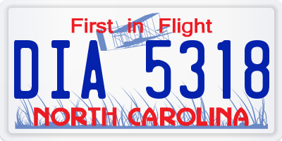 NC license plate DIA5318