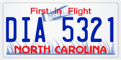 NC license plate DIA5321
