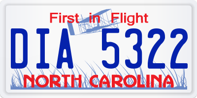 NC license plate DIA5322