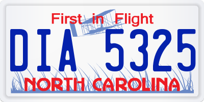 NC license plate DIA5325