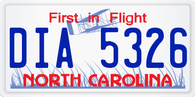 NC license plate DIA5326