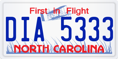 NC license plate DIA5333