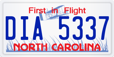 NC license plate DIA5337