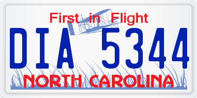 NC license plate DIA5344