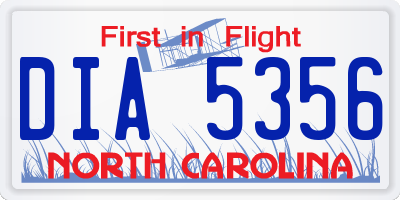 NC license plate DIA5356