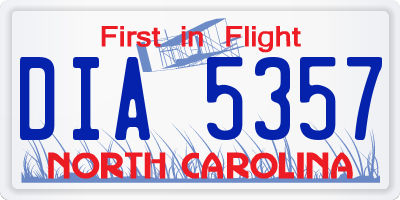 NC license plate DIA5357