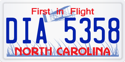 NC license plate DIA5358