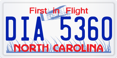 NC license plate DIA5360