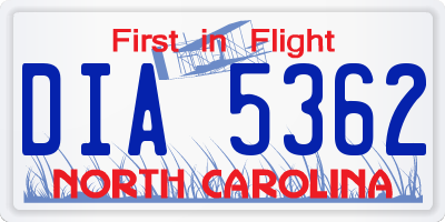 NC license plate DIA5362