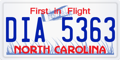 NC license plate DIA5363