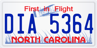 NC license plate DIA5364