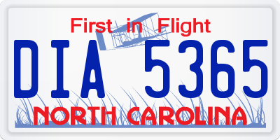 NC license plate DIA5365
