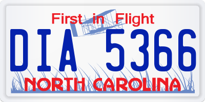 NC license plate DIA5366