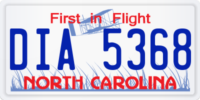 NC license plate DIA5368