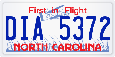 NC license plate DIA5372