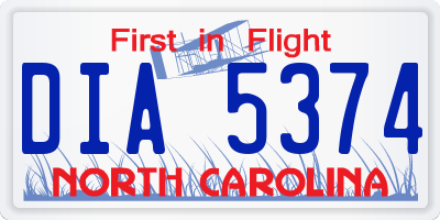 NC license plate DIA5374