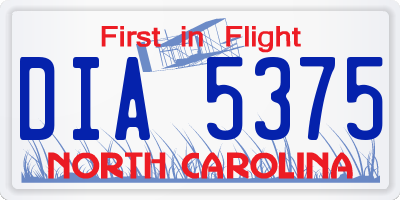 NC license plate DIA5375