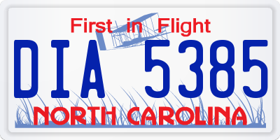 NC license plate DIA5385