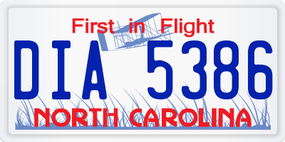 NC license plate DIA5386