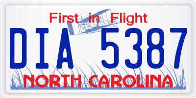 NC license plate DIA5387