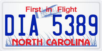 NC license plate DIA5389