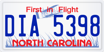 NC license plate DIA5398