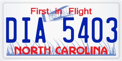 NC license plate DIA5403