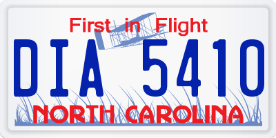 NC license plate DIA5410